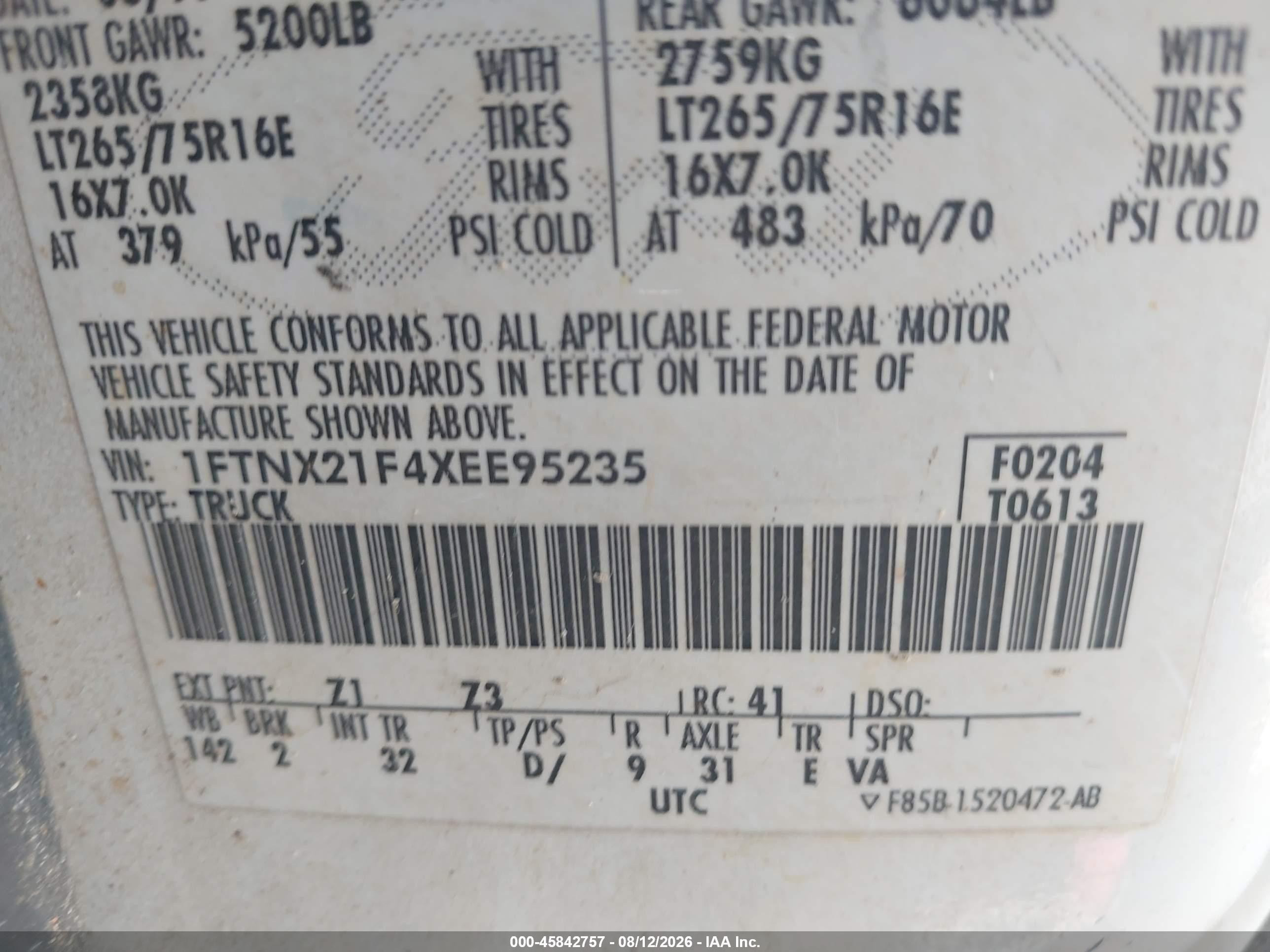 1999 Ford F-250 Lariat/xl/xlt White vin: 1FTNX21F4XEE95235