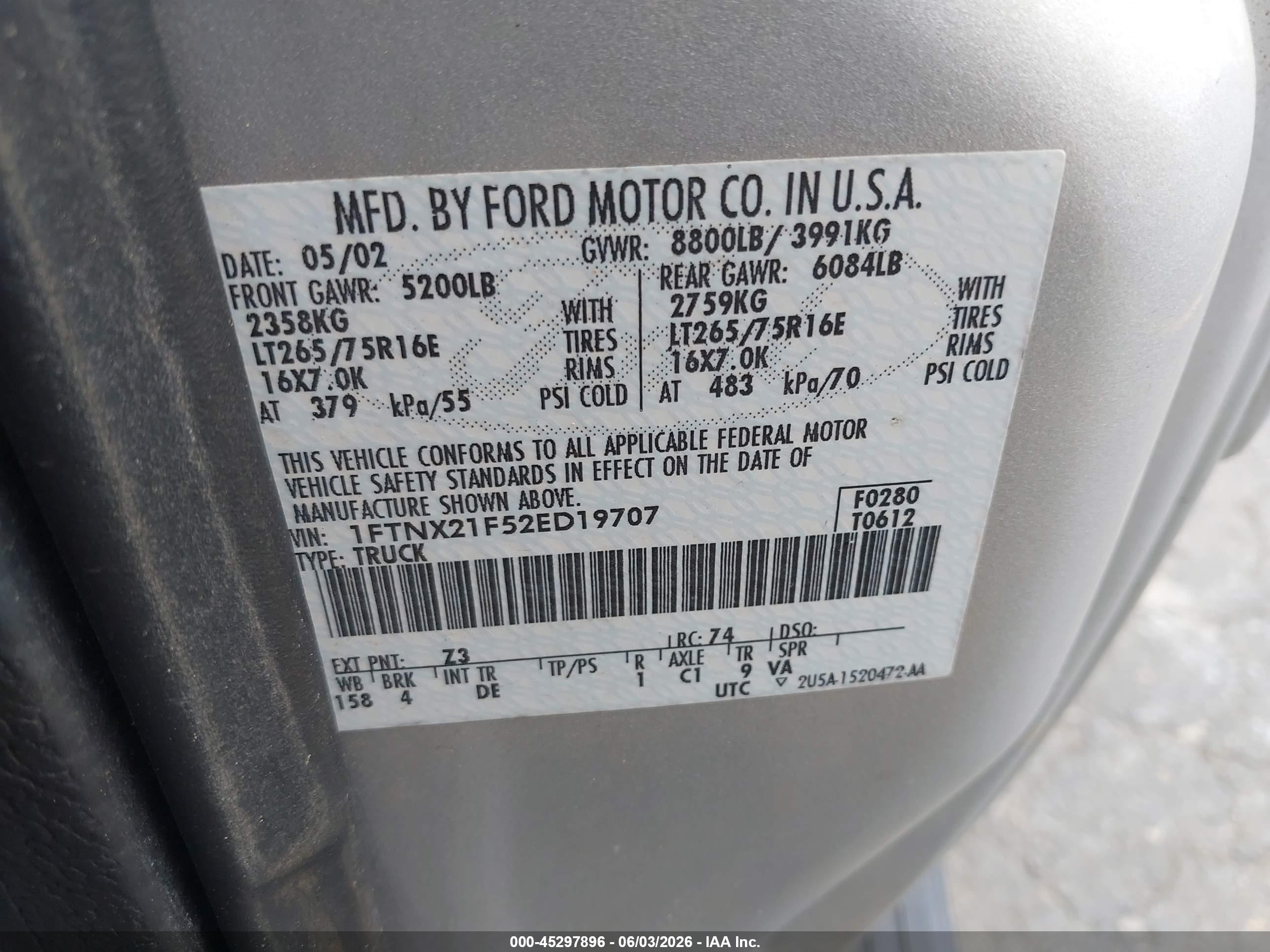 2002 Ford F-250 Lariat/xl/xlt Silver vin: 1FTNX21F52ED19707