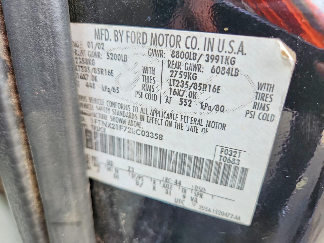 2002 Ford F250 Super Duty Black vin: 1FTNX21F72EC03358