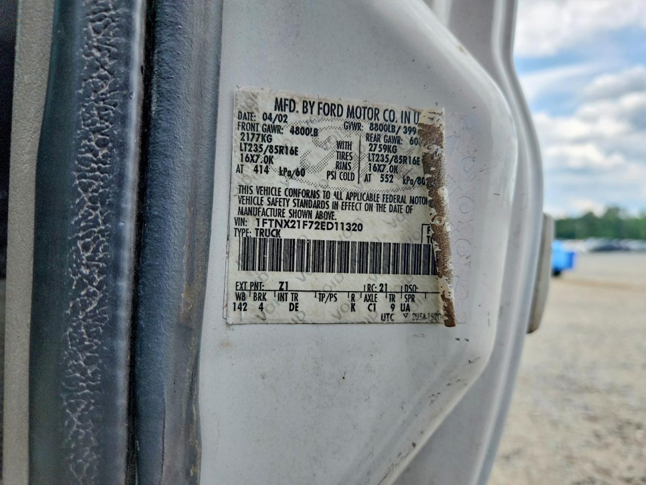 2002 Ford F250 Super Duty Белый vin: 1FTNX21F72ED11320