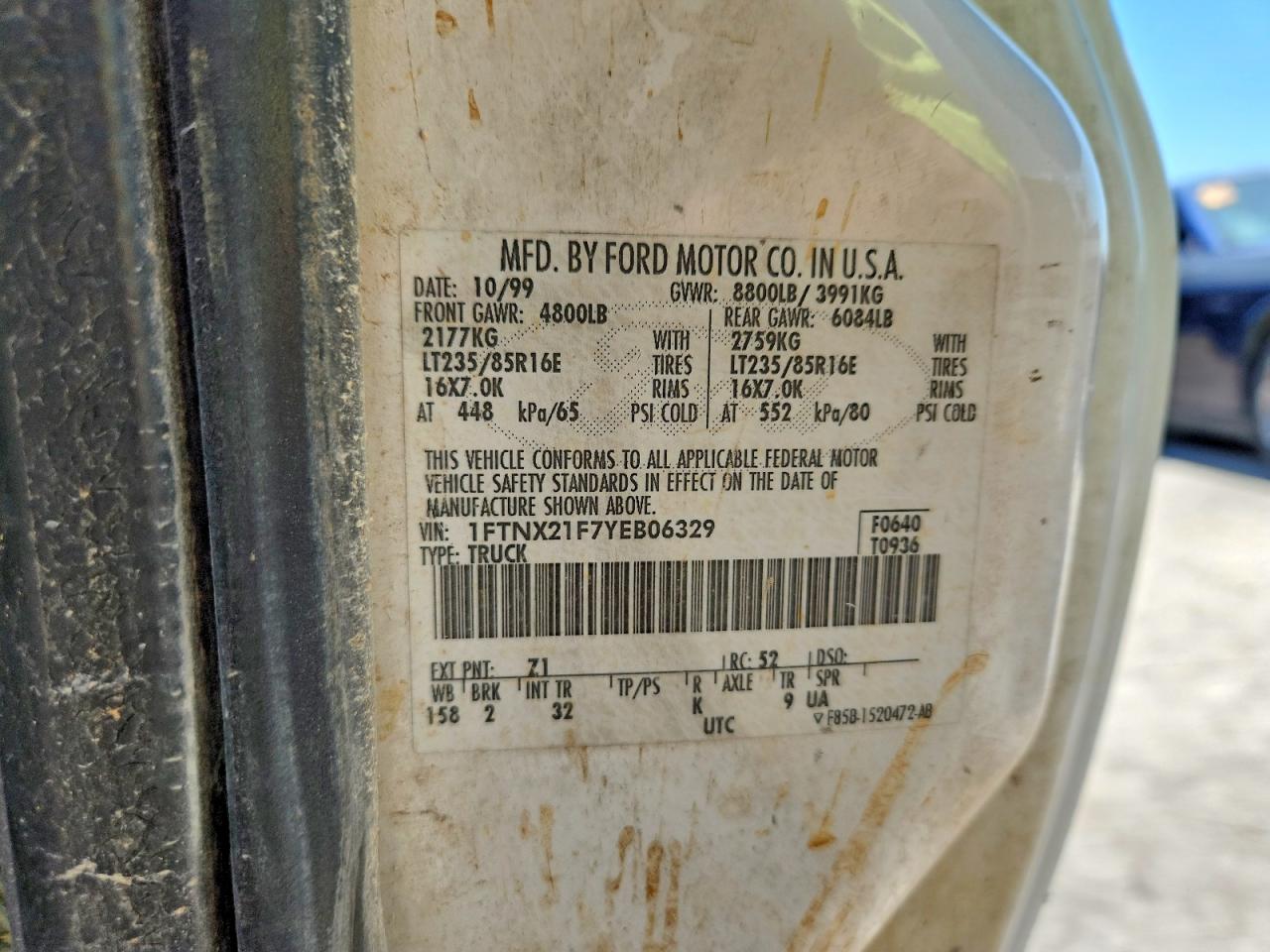 2000 Ford F250 Super Duty White vin: 1FTNX21F7YEB06329