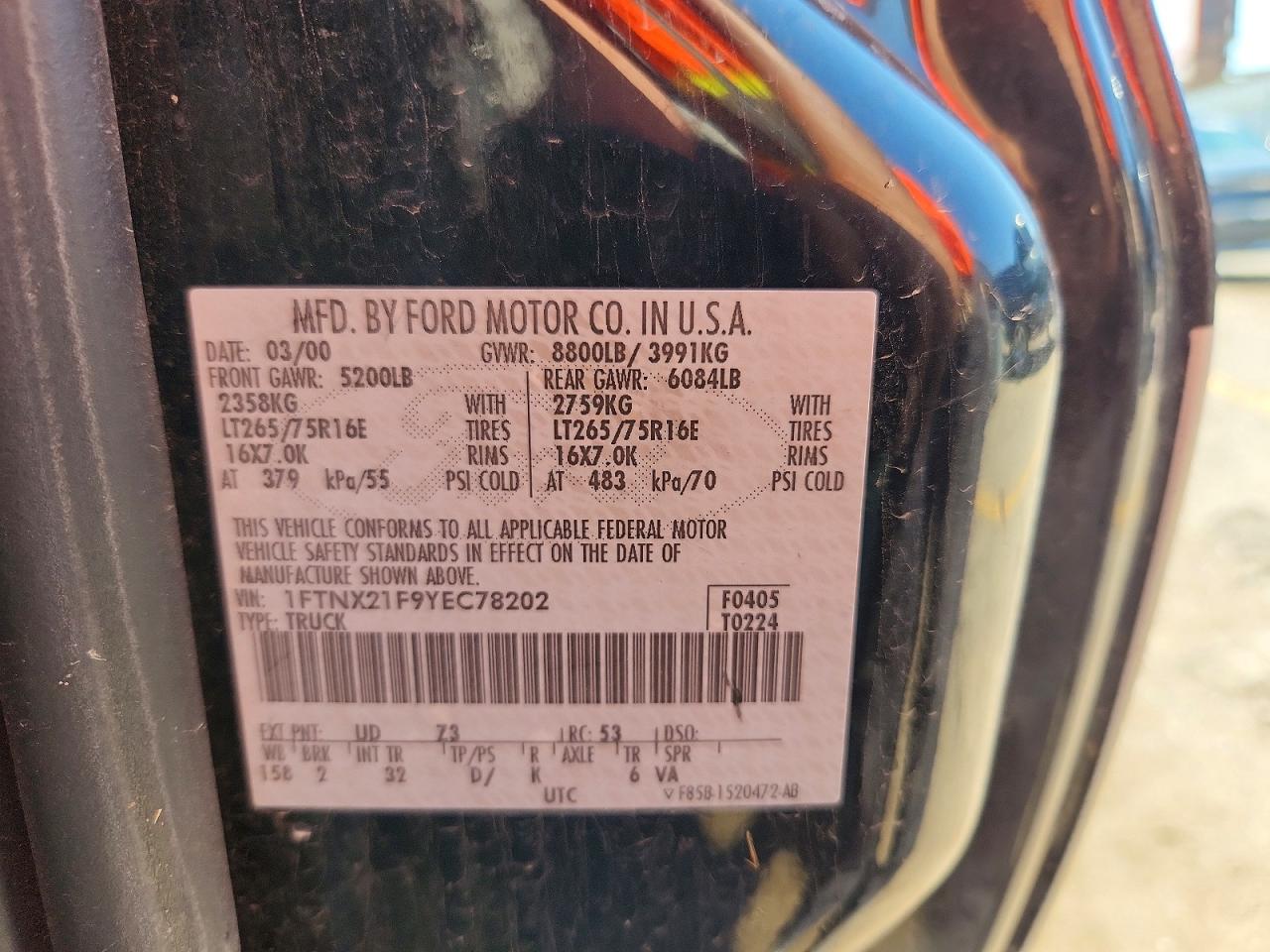 2000 Ford F250 Super Duty Black vin: 1FTNX21F9YEC78202