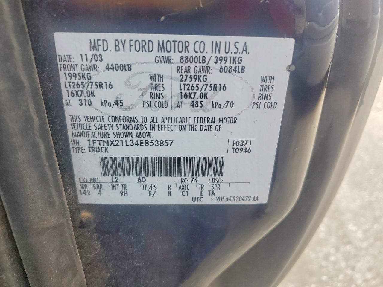 2004 Ford F250 Super Duty Blue vin: 1FTNX21L34EB53857