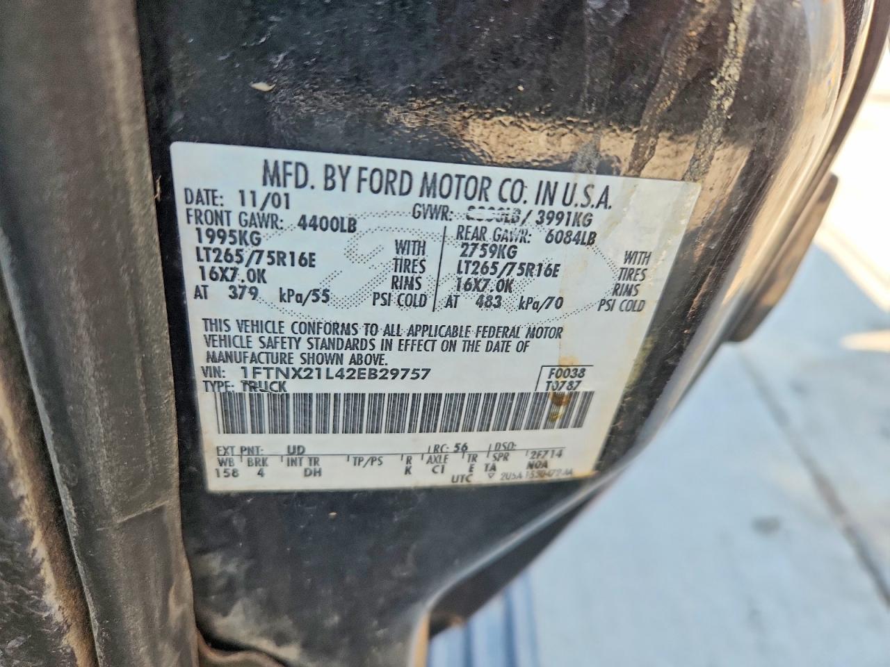 2002 Ford F250 Super Duty Black vin: 1FTNX21L42EB29757