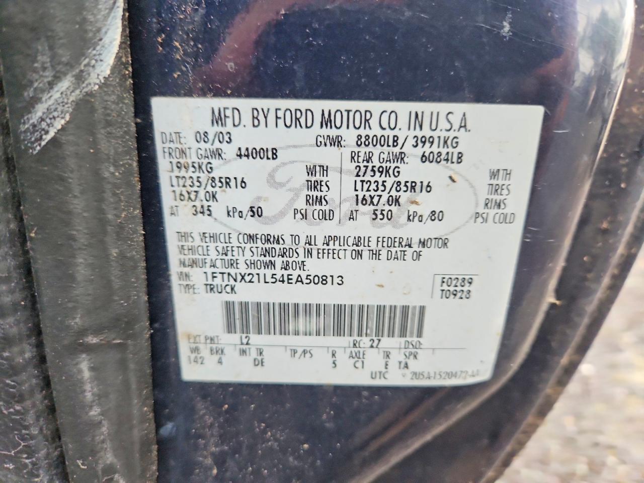 2004 Ford 250 Super Dut Blue vin: 1FTNX21L54EA50813