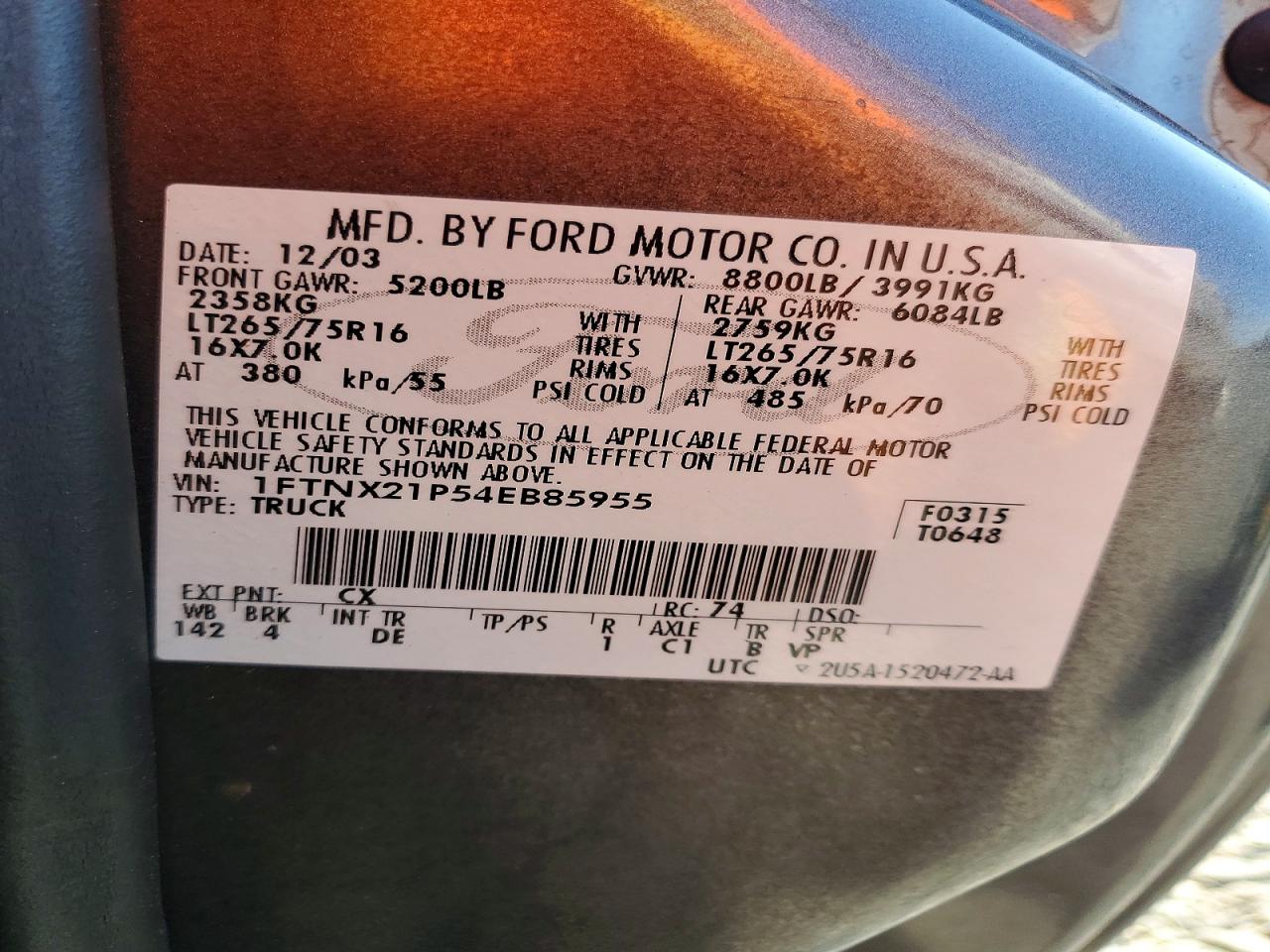 2004 Ford F250 Super Duty Gray vin: 1FTNX21P54EB85955