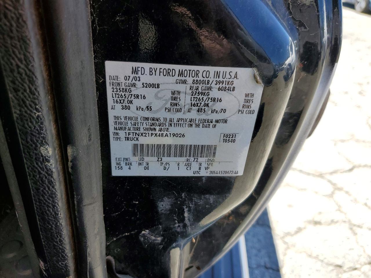 2004 Ford F250 Super Duty Black vin: 1FTNX21PX4EA19026