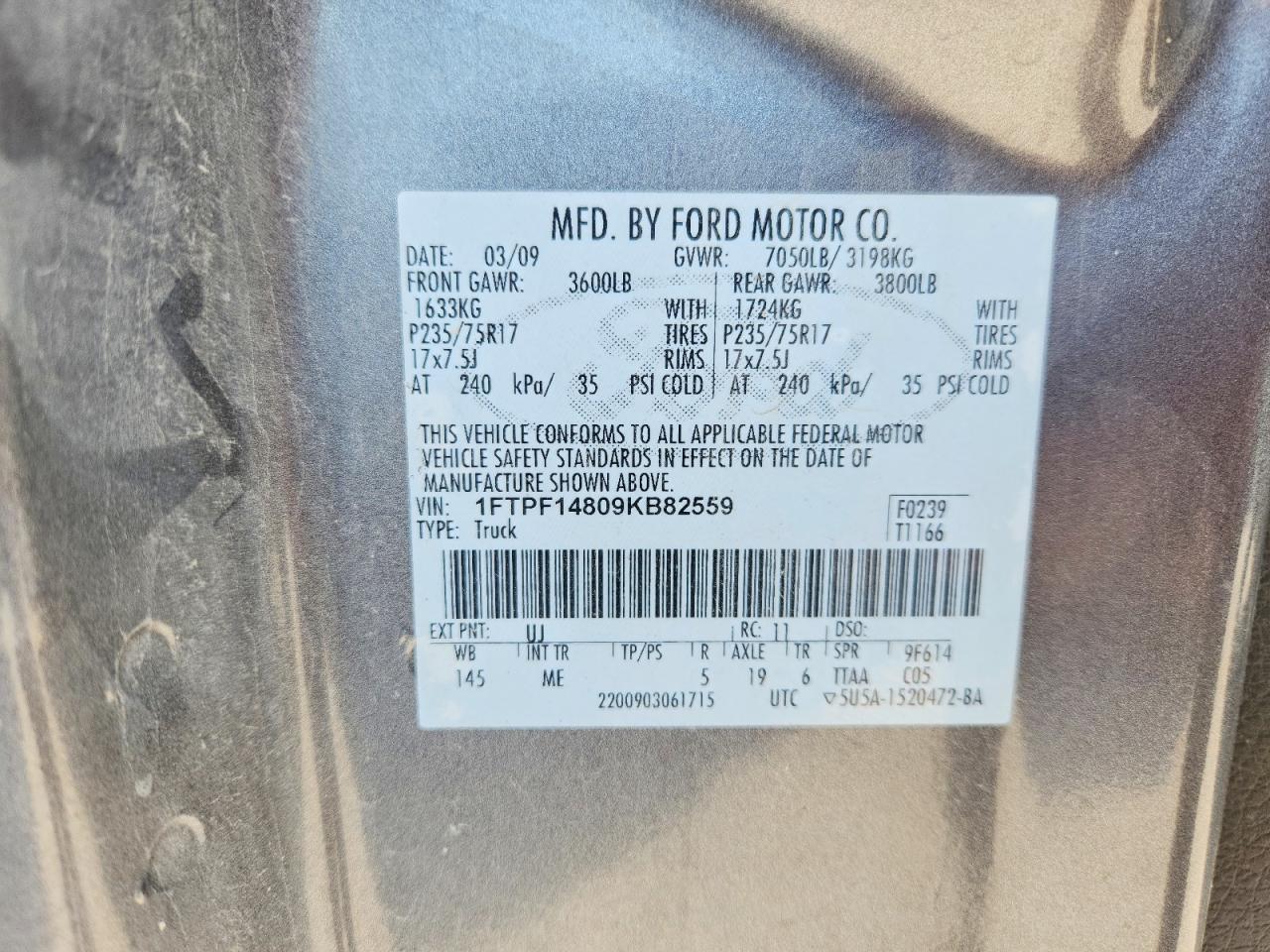 2009 Ford F150 Gray vin: 1FTPF14809KB82559