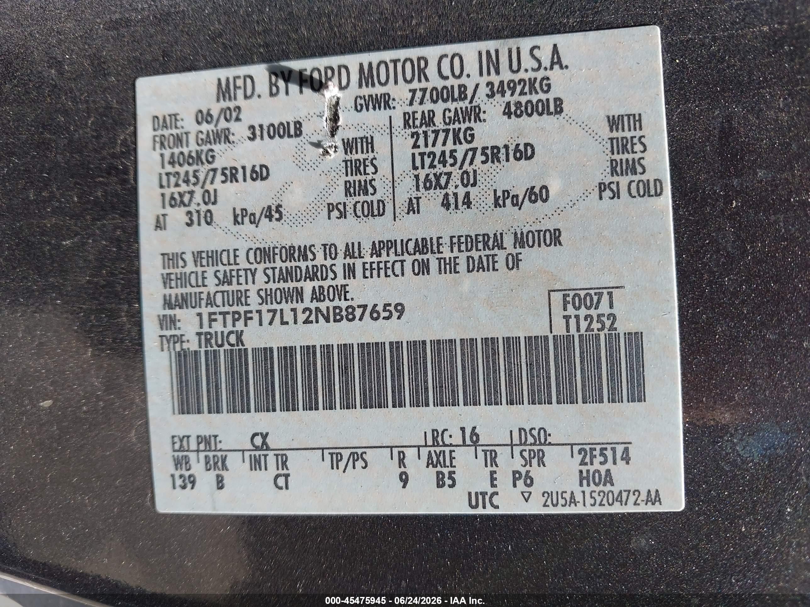 2002 Ford F-150 Xl/xlt Gray vin: 1FTPF17L12NB87659