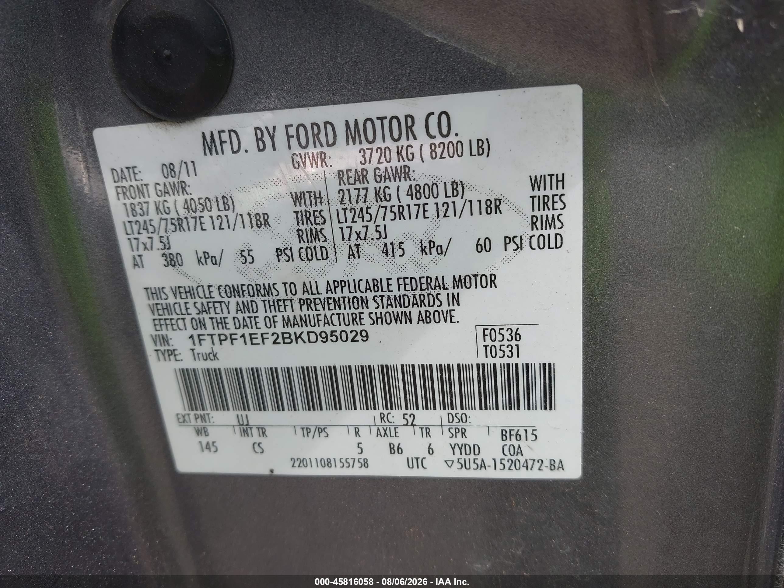 2011 Ford F-150 Xl W/hd Payload Pkg Gray vin: 1FTPF1EF2BKD95029