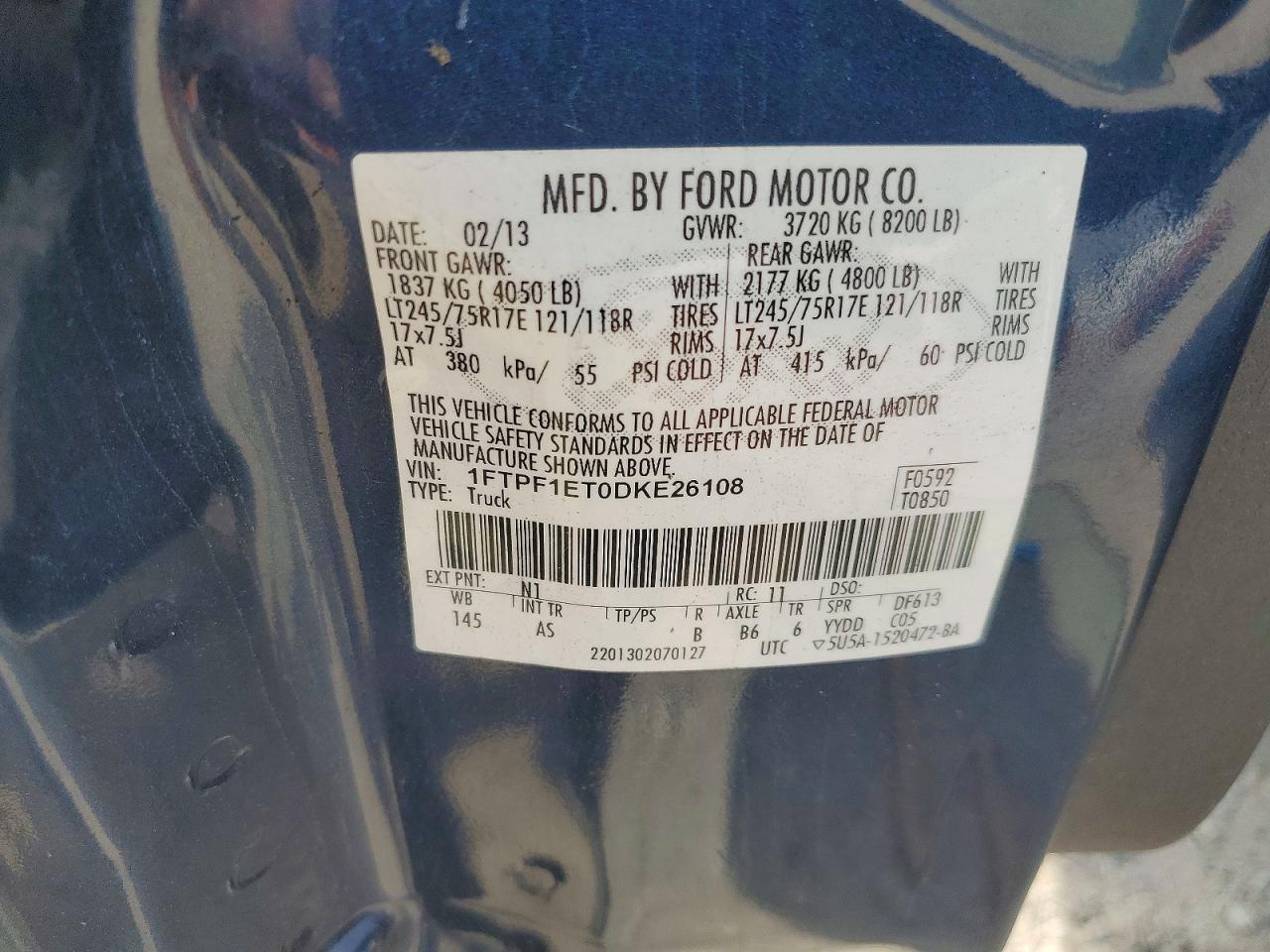2013 Ford F150 Blue vin: 1FTPF1ET0DKE26108