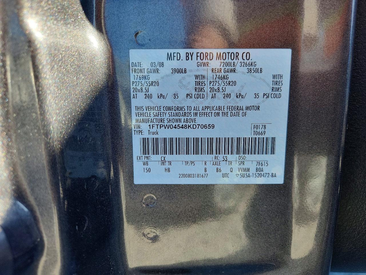 2008 Ford F150 Supercrew Gray vin: 1FTPW04548KD70659