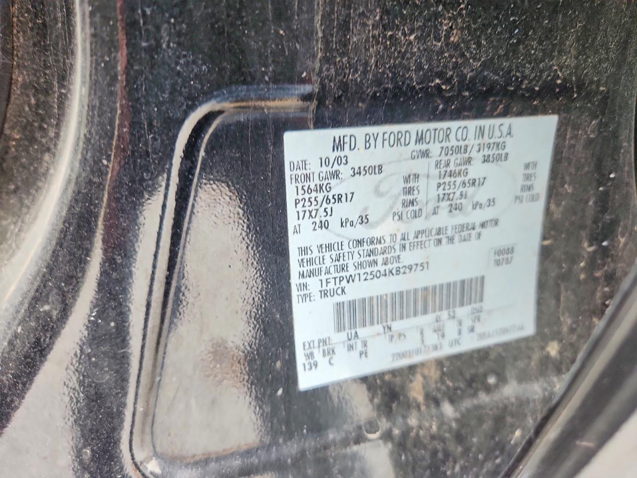 2004 Ford F150 Supercrew Черный vin: 1FTPW12504KB29751