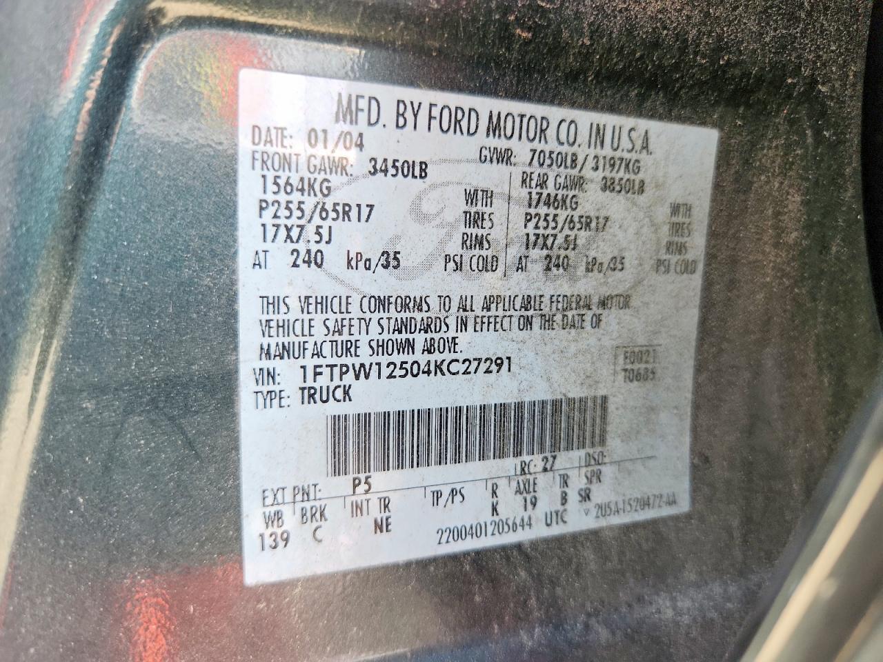 2004 Ford F150 Supercrew Green vin: 1FTPW12504KC27291