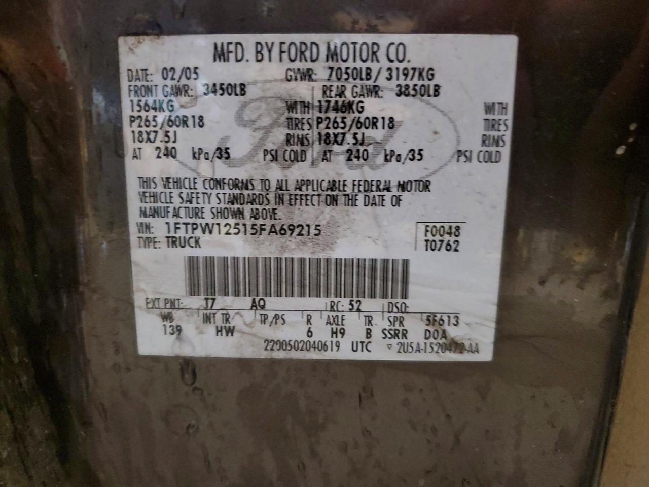 2005 Ford F150 Supercrew Gray vin: 1FTPW12515FA69215