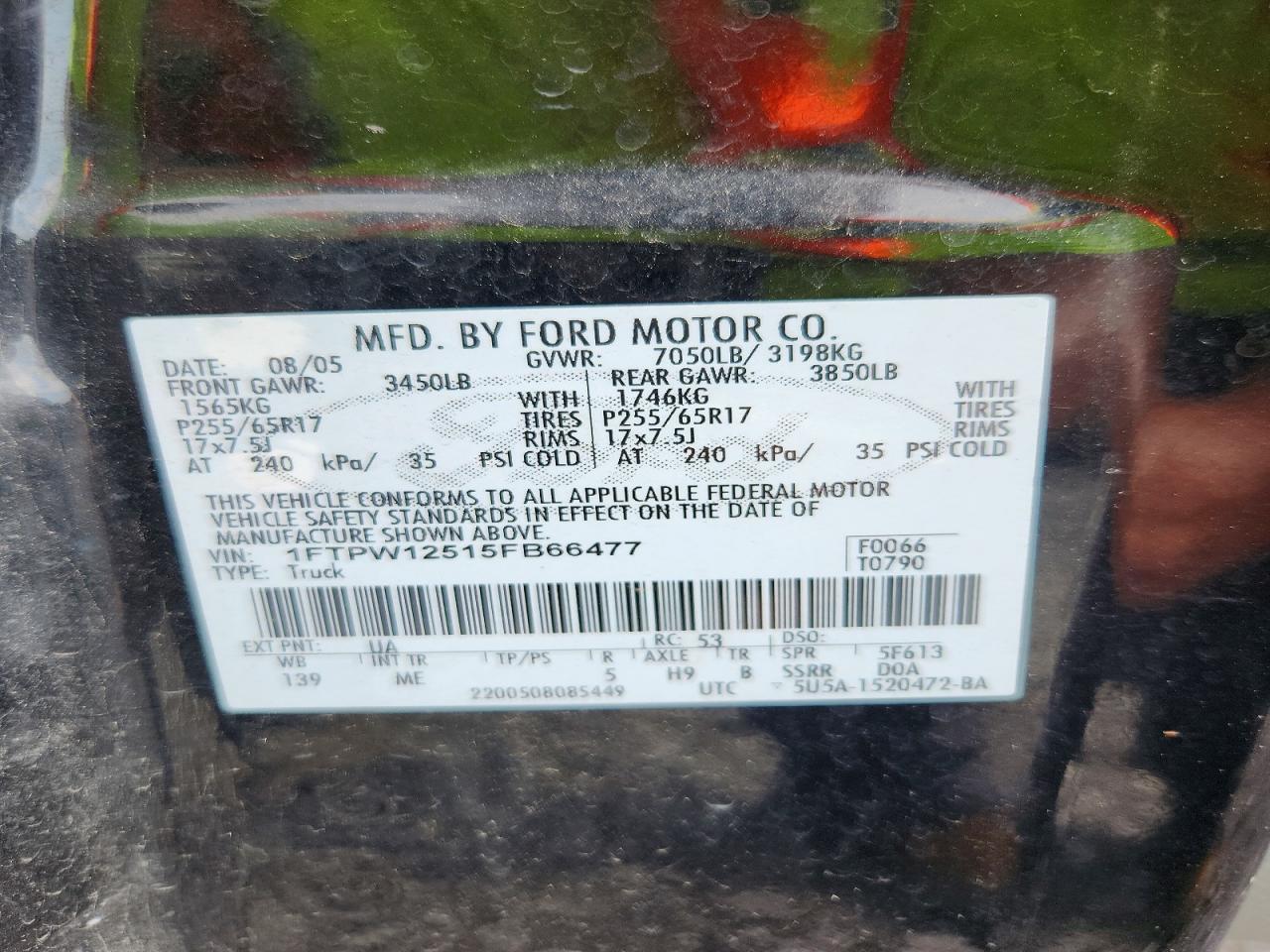 2005 Ford F150 Supercrew Black vin: 1FTPW12515FB66477