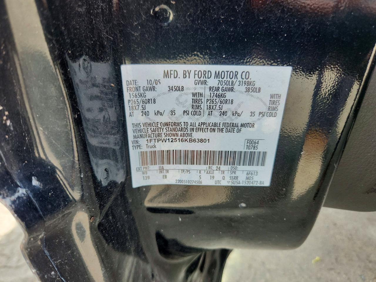 2006 Ford F150 Supercrew Black vin: 1FTPW12516KB63801