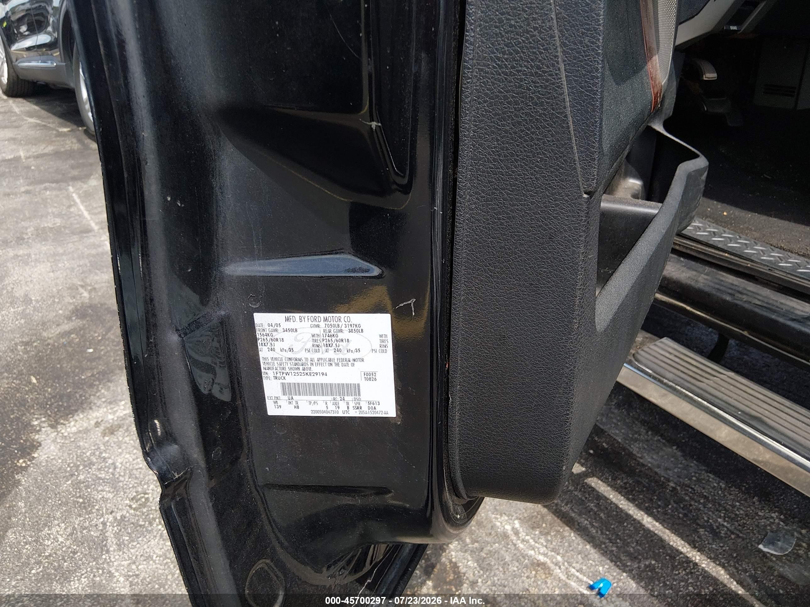 2005 Ford F-150 Lariat/xlt Black vin: 1FTPW12525KE29194