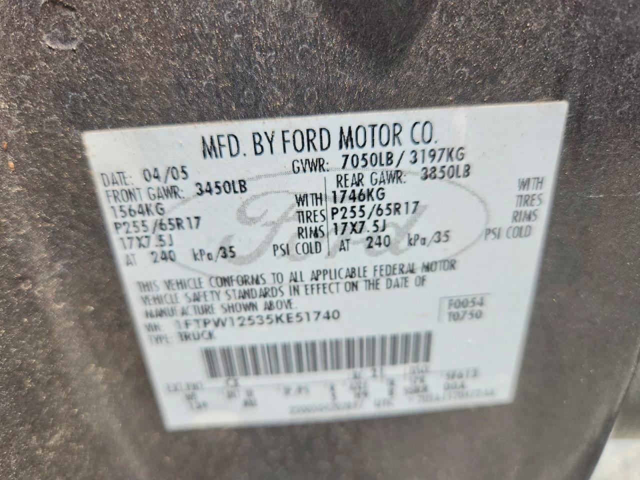 2005 Ford F150 Supercrew Gray vin: 1FTPW12535KE51740