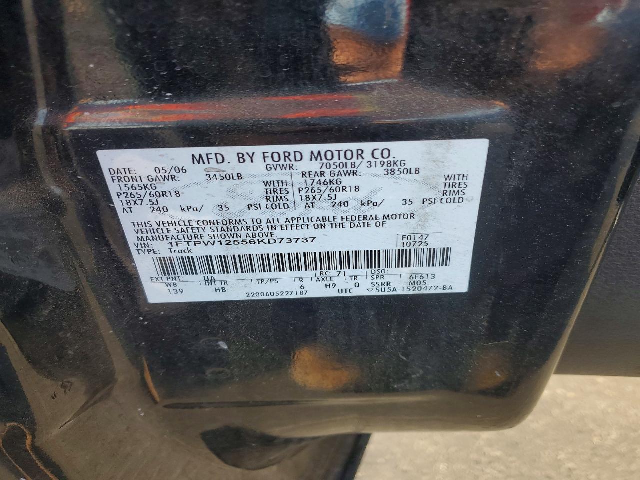 2006 Ford F150 Supercrew Black vin: 1FTPW12556KD73737