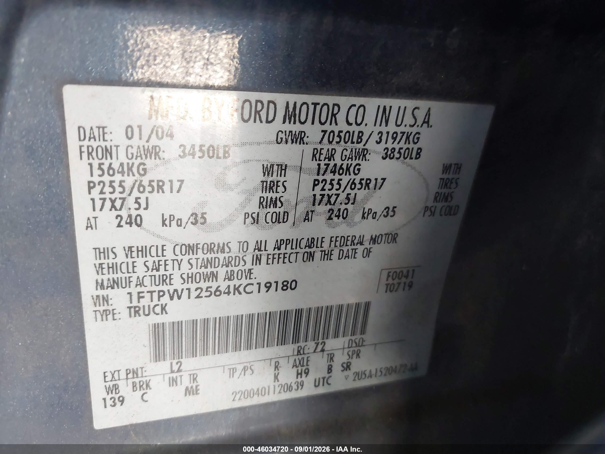 2004 Ford F-150 Lariat/xlt Dark Blue vin: 1FTPW12564KC19180