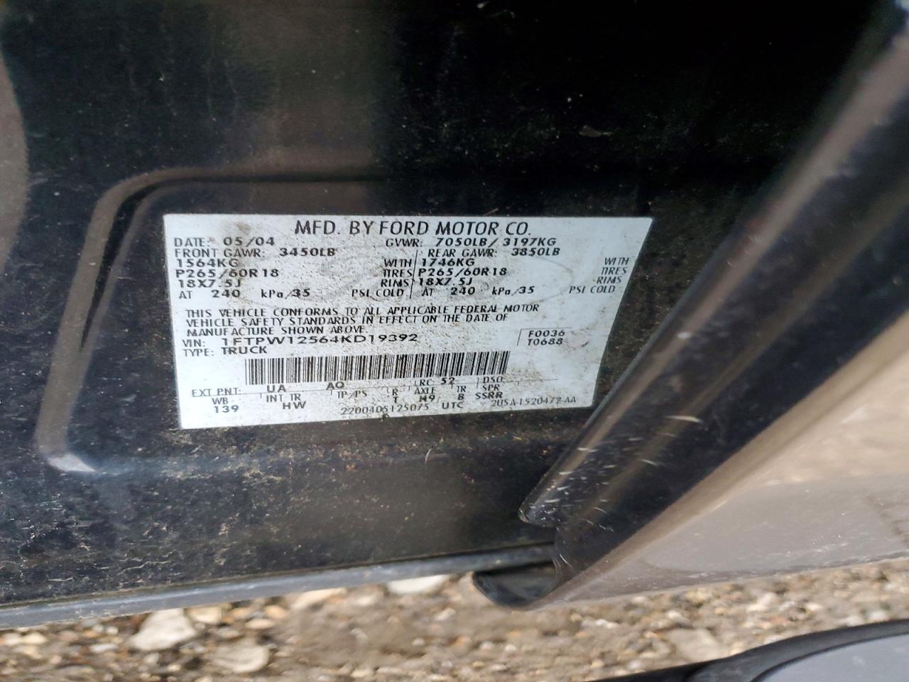 2004 Ford F150 Supercrew Black vin: 1FTPW12564KD19392