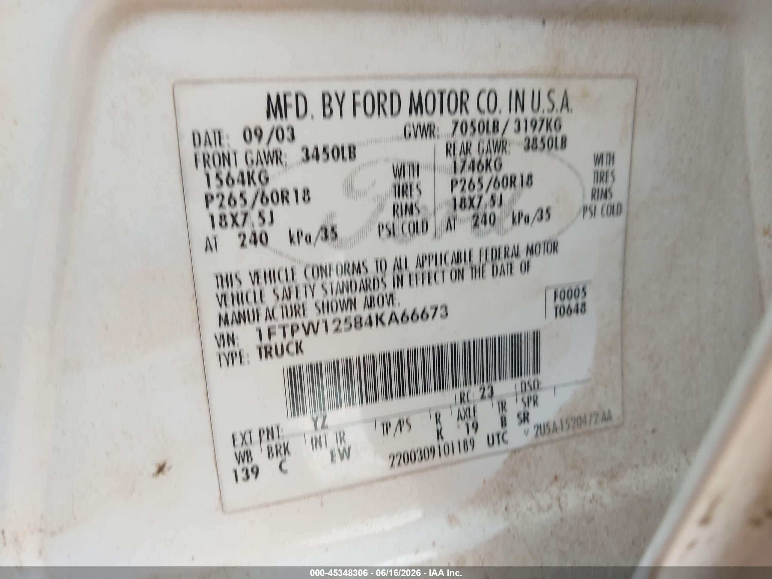 2004 Ford F-150 Lariat/xlt Белый vin: 1FTPW12584KA66673