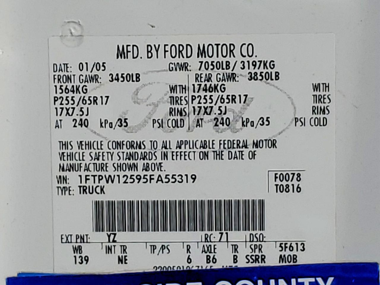 2005 Ford F150 Supercrew White vin: 1FTPW12595FA55319