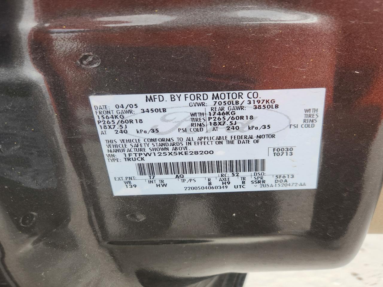 2005 Ford F150 Supercrew Gray vin: 1FTPW125X5KE28200