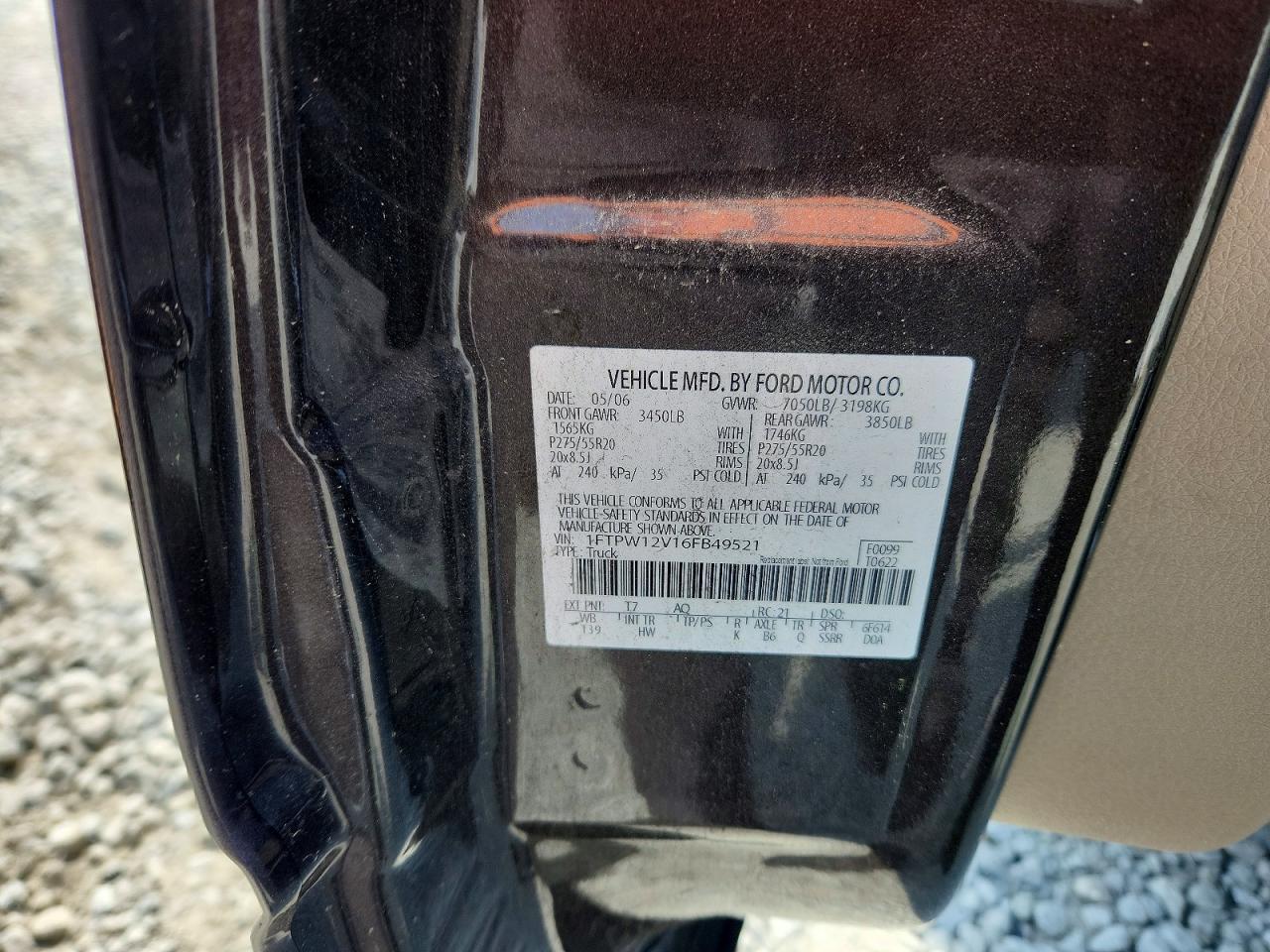 2006 Ford F150 Supercrew Black vin: 1FTPW12V16FB49521
