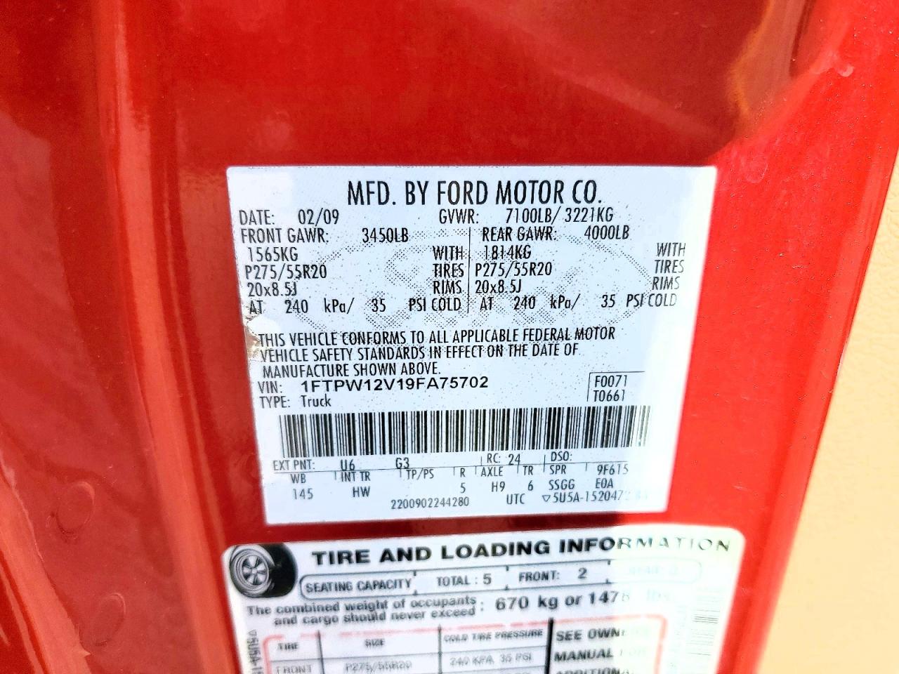 2009 Ford F150 Supercrew Maroon vin: 1FTPW12V19FA75702