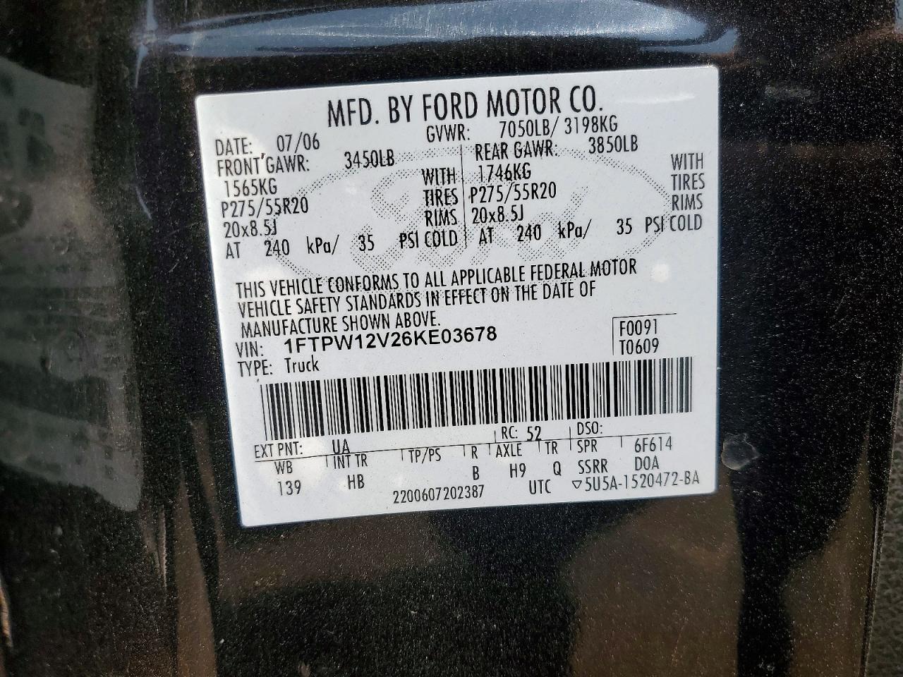 2006 Ford F150 Supercrew Black vin: 1FTPW12V26KE03678