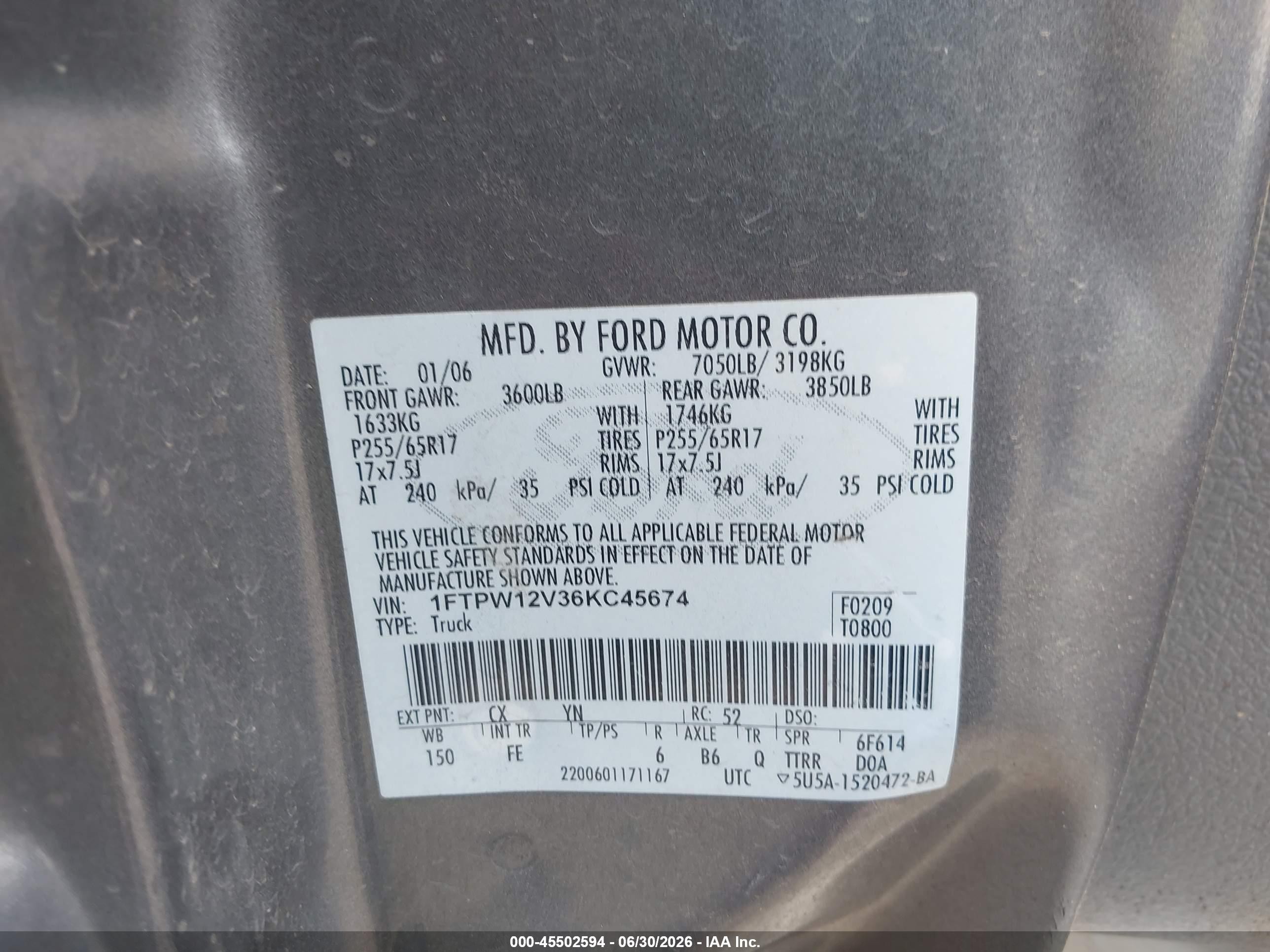2006 Ford F-150 Lariat/xlt Gray vin: 1FTPW12V36KC45674