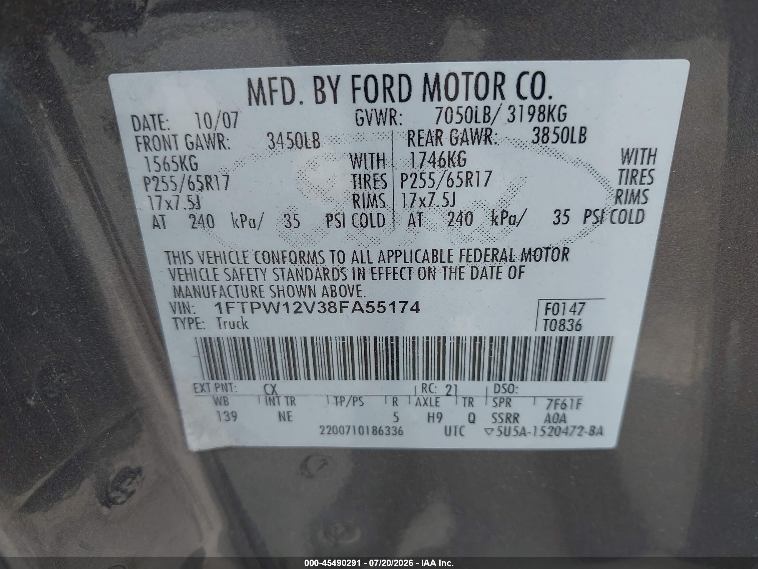 2008 Ford F-150 60th Anniversary/fx2/king Ranch/lariat/xlt Gray vin: 1FTPW12V38FA55174