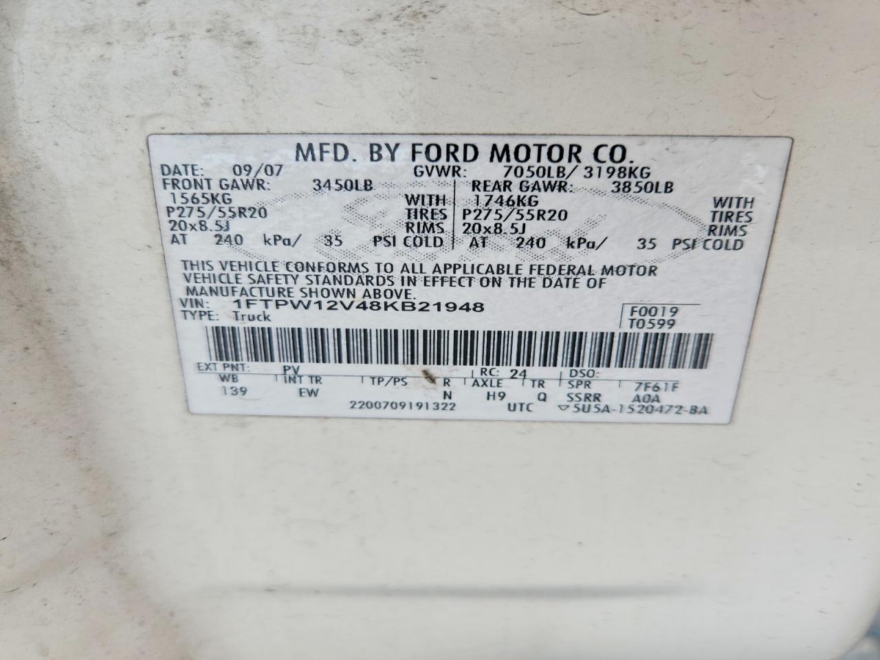 2008 Ford F150 Supercrew Белый vin: 1FTPW12V48KB21948