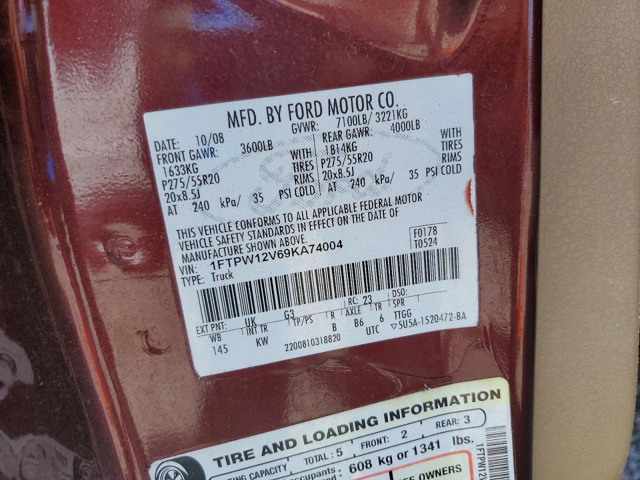 2009 Ford F150 Brown vin: 1FTPW12V69KA74004