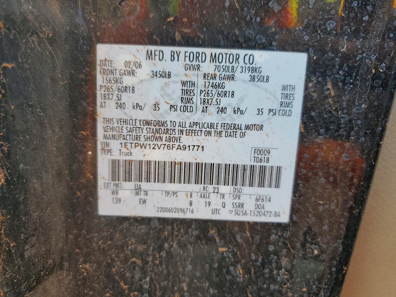 2006 Ford F150 Supercrew Black vin: 1FTPW12V76FA91771