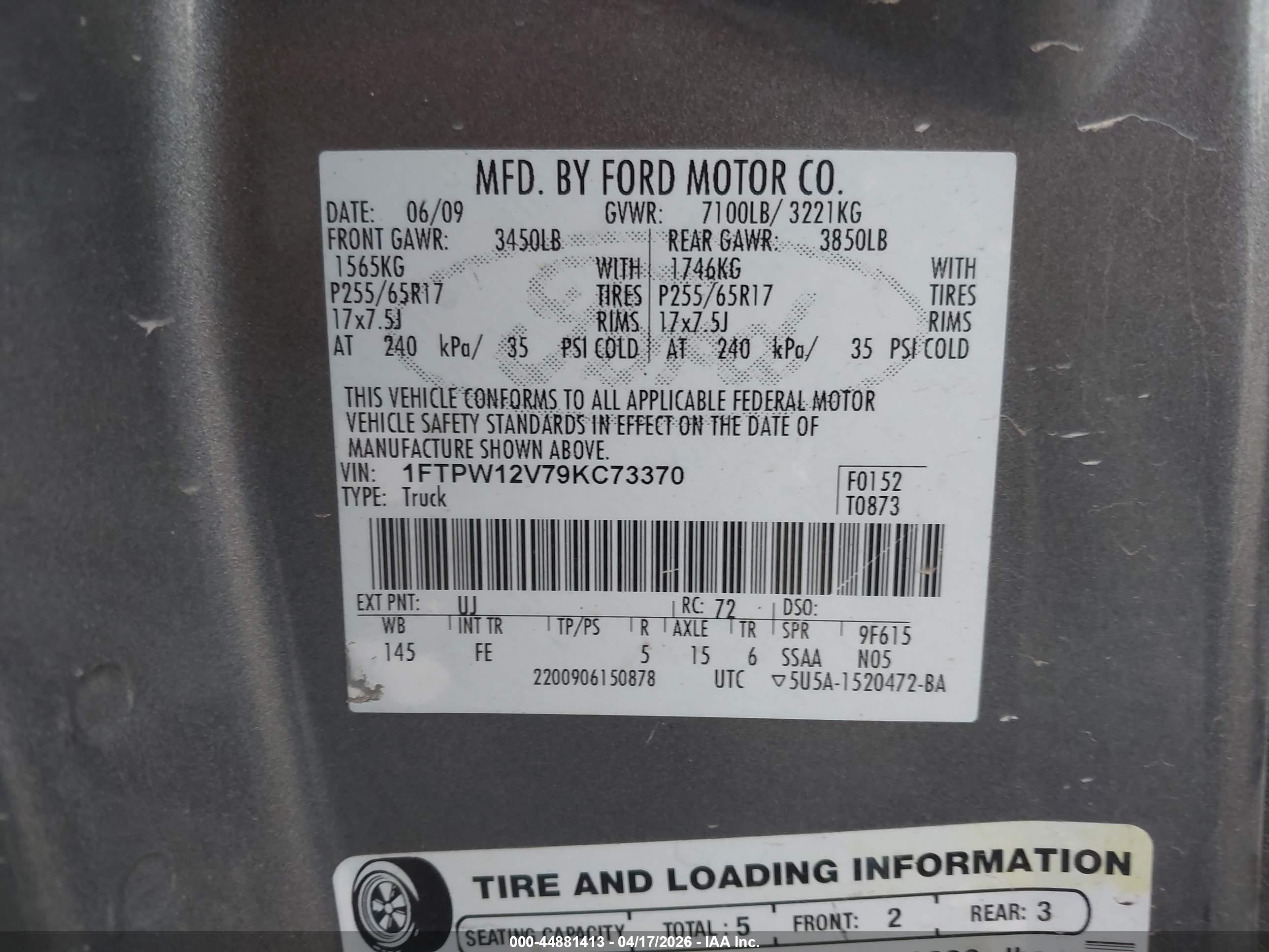 2009 Ford F-150 Xlt Gray vin: 1FTPW12V79KC73370