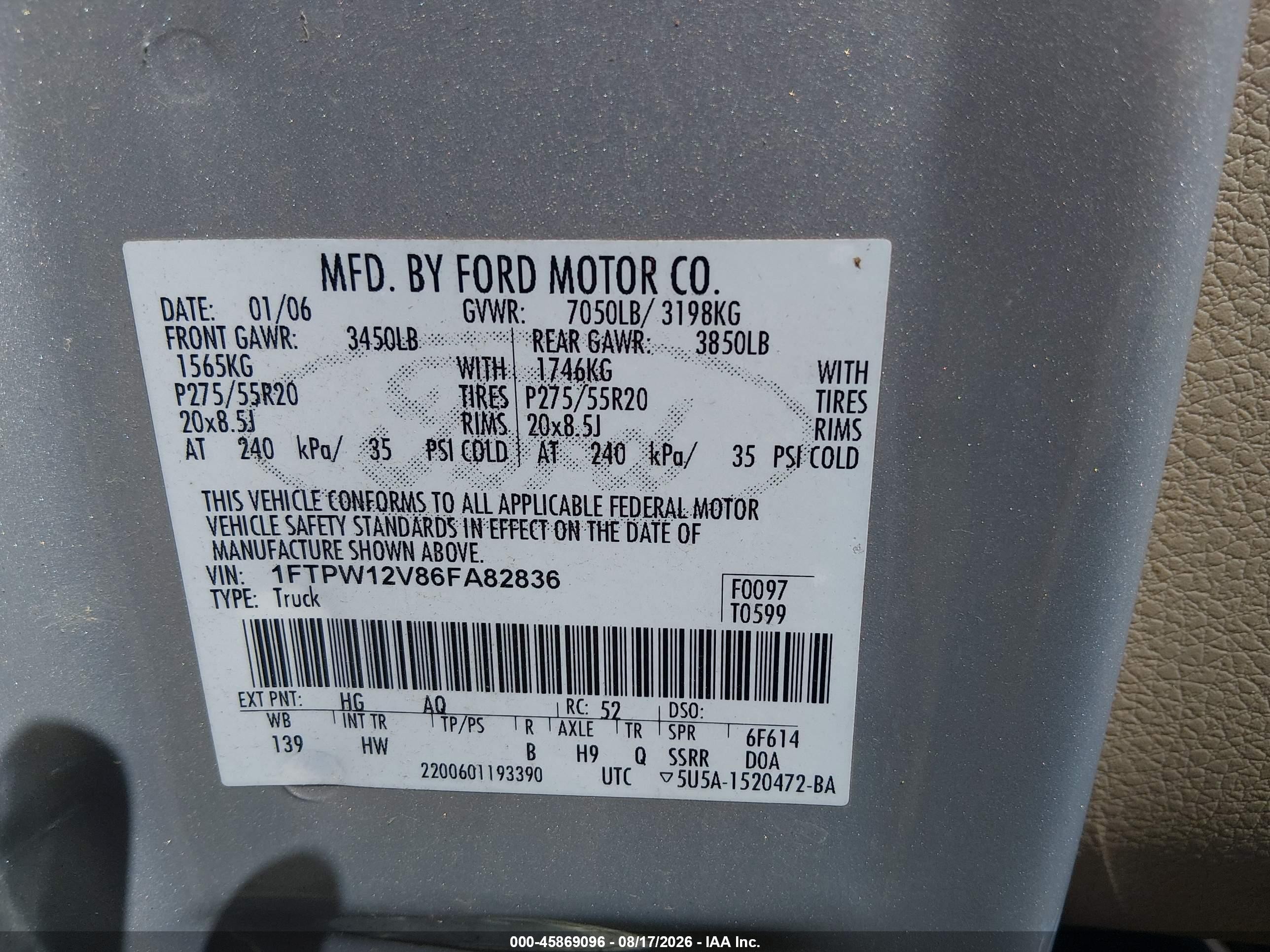2006 Ford F-150 Lariat/xlt Silver vin: 1FTPW12V86FA82836