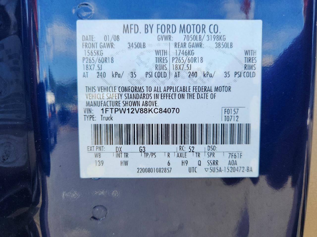 2008 Ford F150 Supercrew Синий vin: 1FTPW12V88KC84070