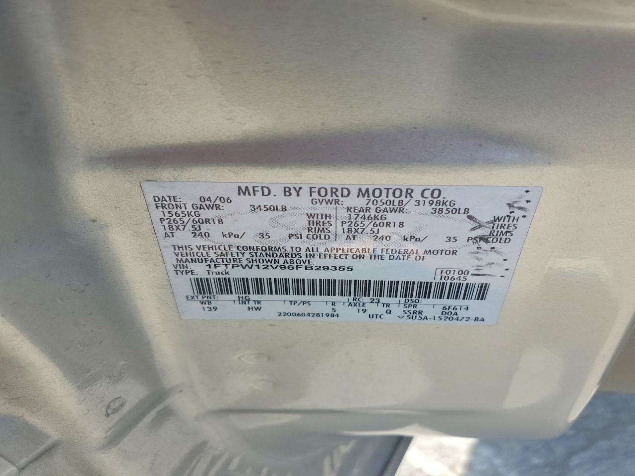 2006 Ford F150 Supercrew Silver vin: 1FTPW12V96FB29355