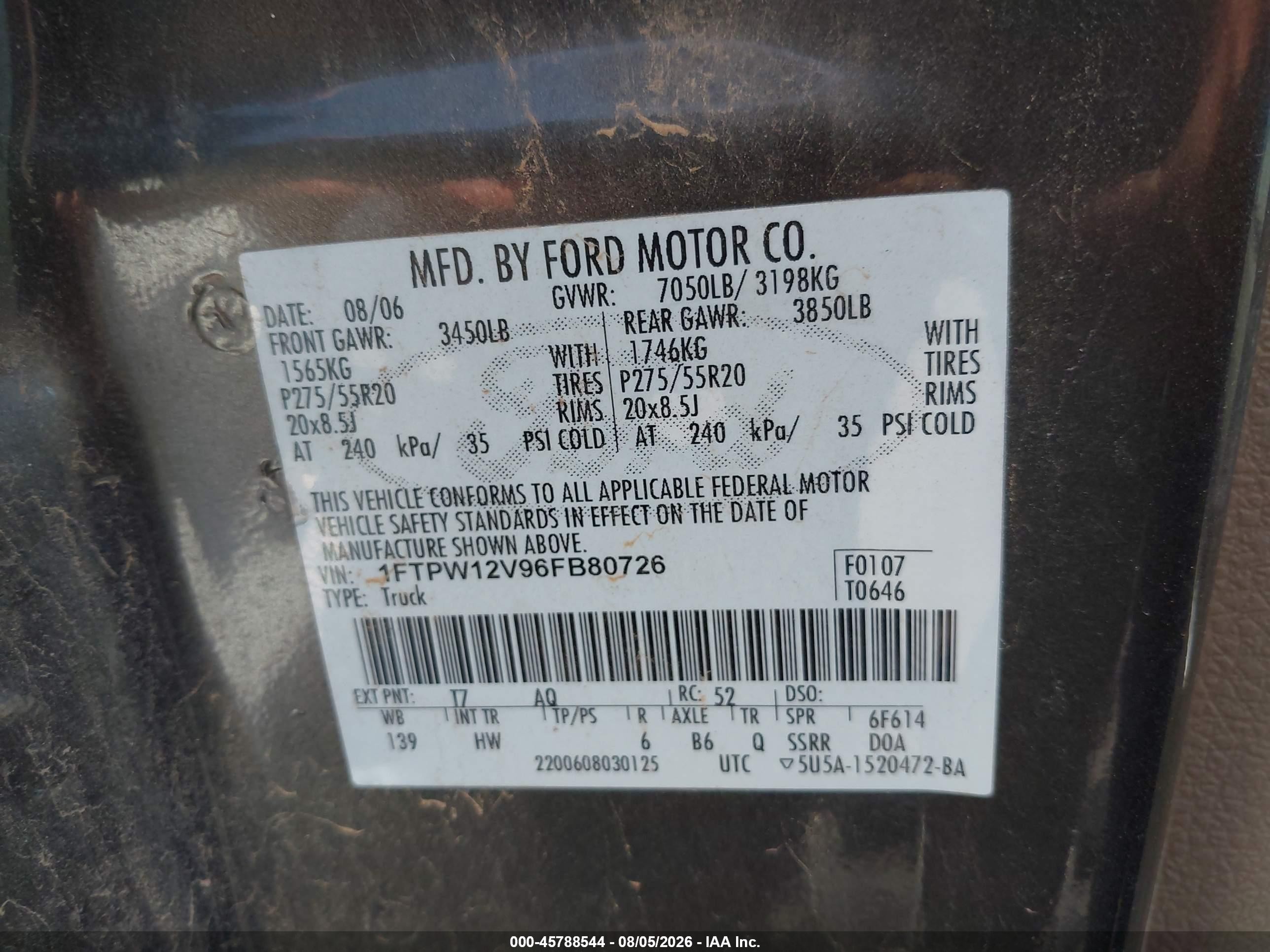 2006 Ford F-150 Lariat/xlt Gray vin: 1FTPW12V96FB80726