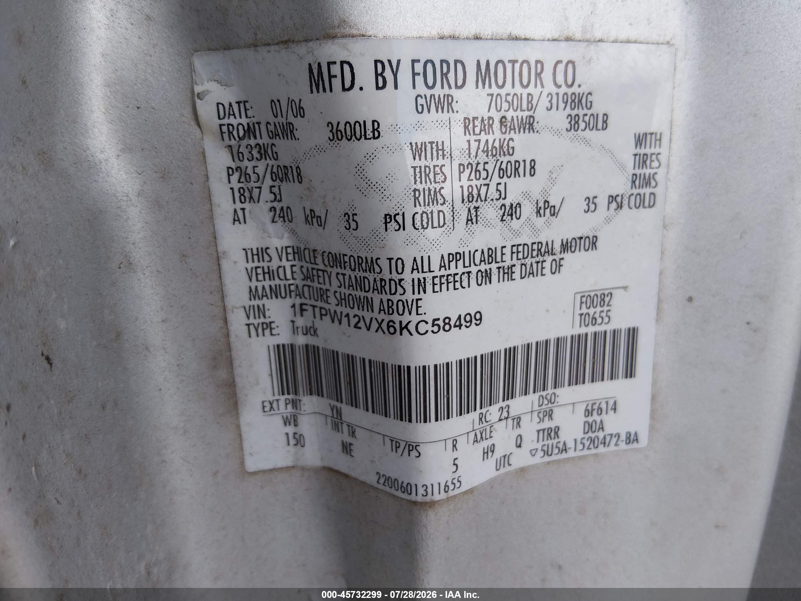 2006 Ford F-150 Lariat/xlt Серебряный vin: 1FTPW12VX6KC58499