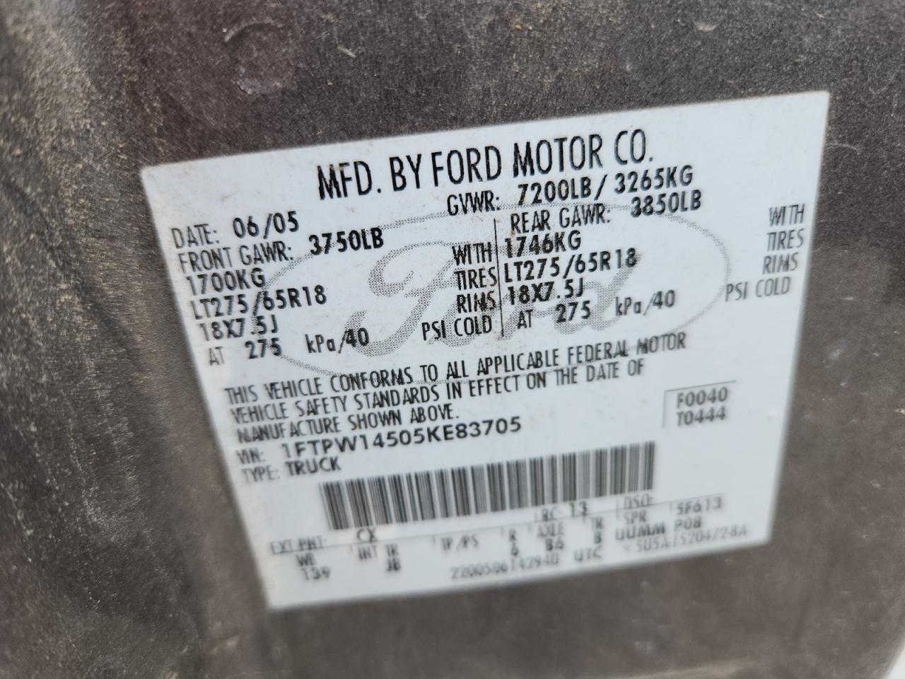 2005 Ford F150 Supercrew Gray vin: 1FTPW14505KE83705