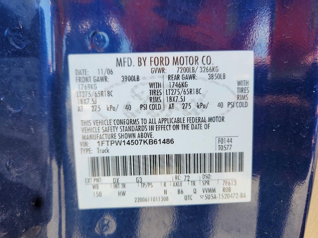 2007 Ford F150 Supercrew Two Tone vin: 1FTPW14507KB61486