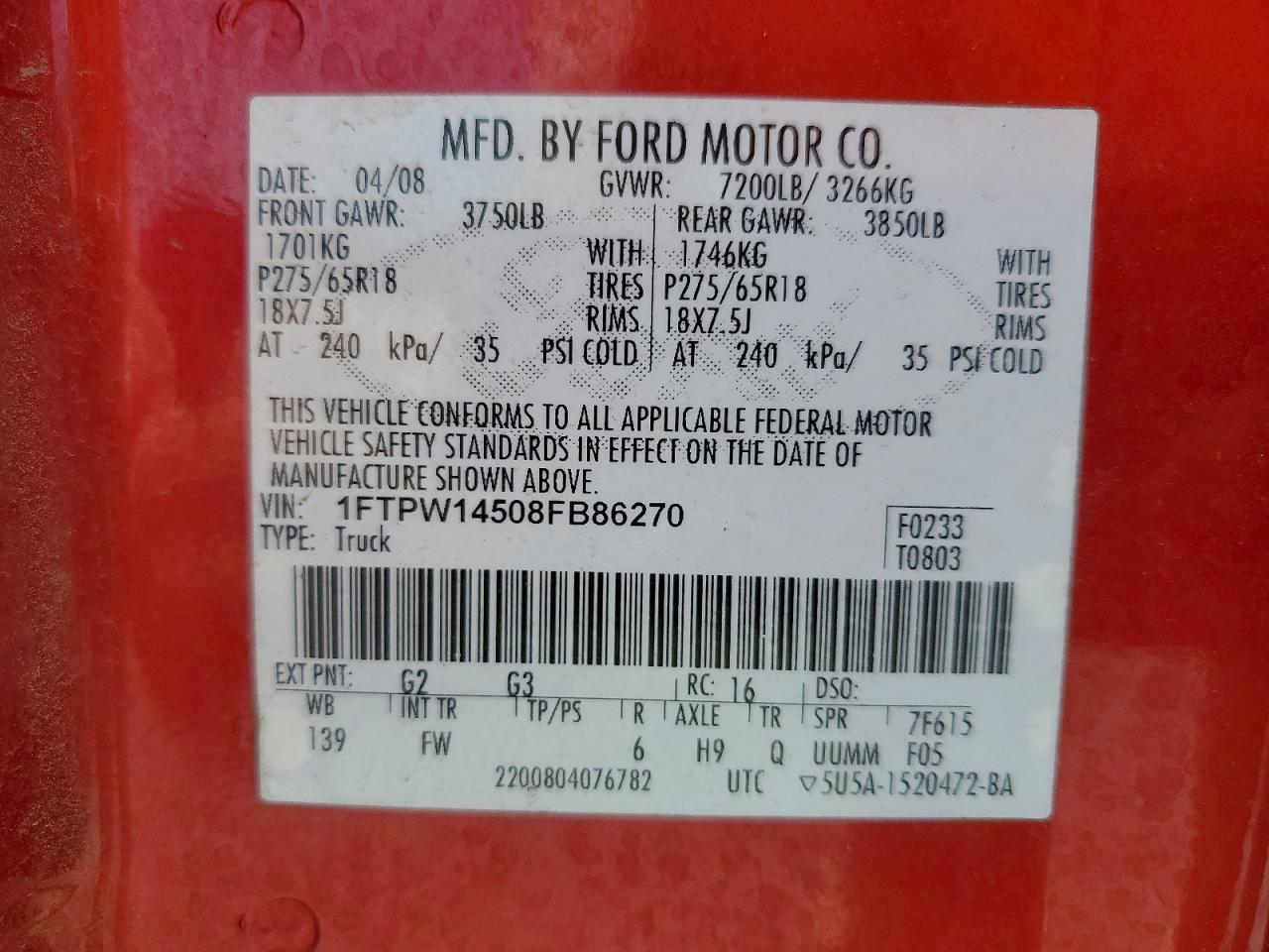 2008 Ford F150 Supercrew Темно-бордовый vin: 1FTPW14508FB86270