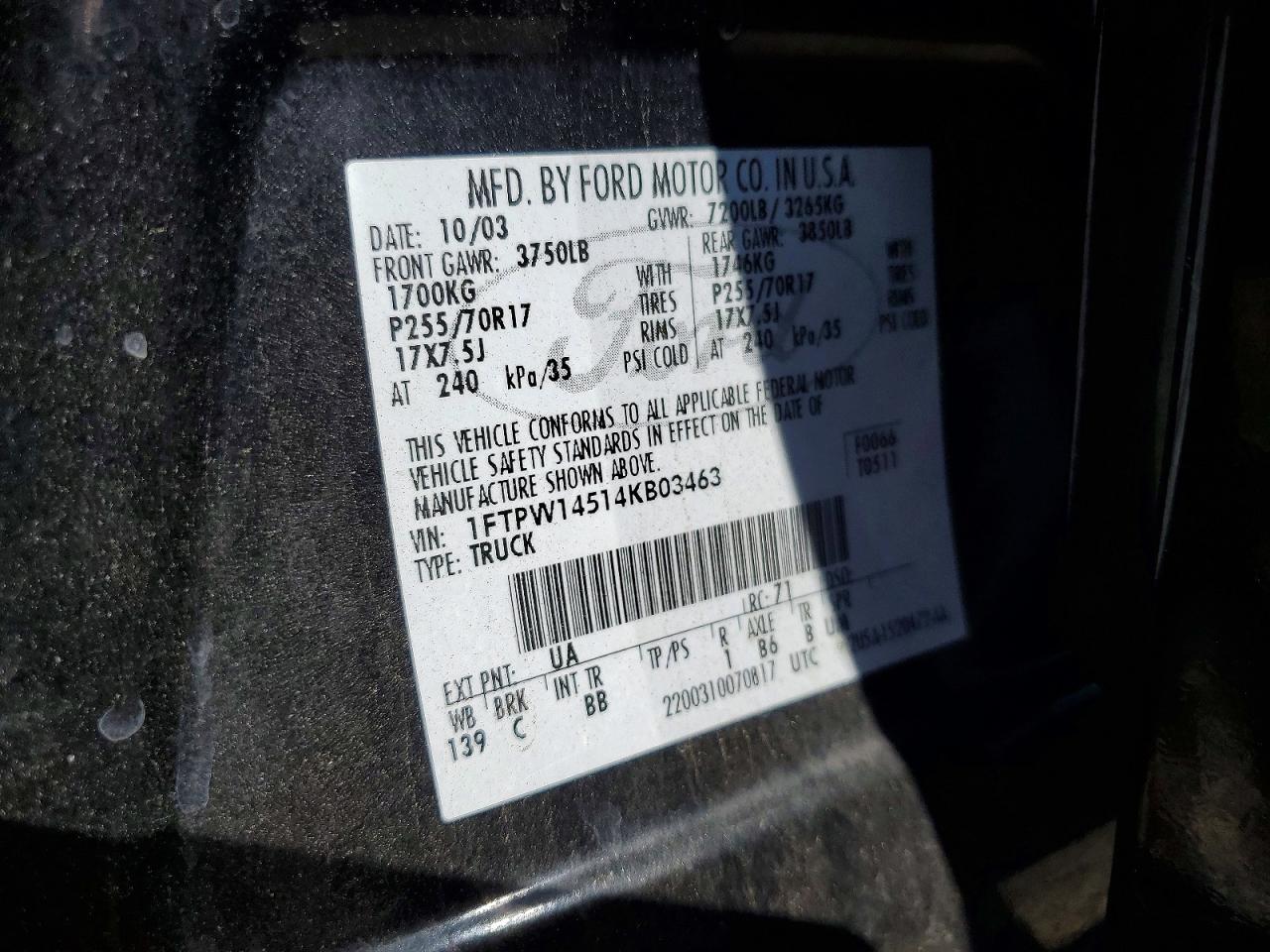 2004 Ford F150 Supercrew Black vin: 1FTPW14514KB03463