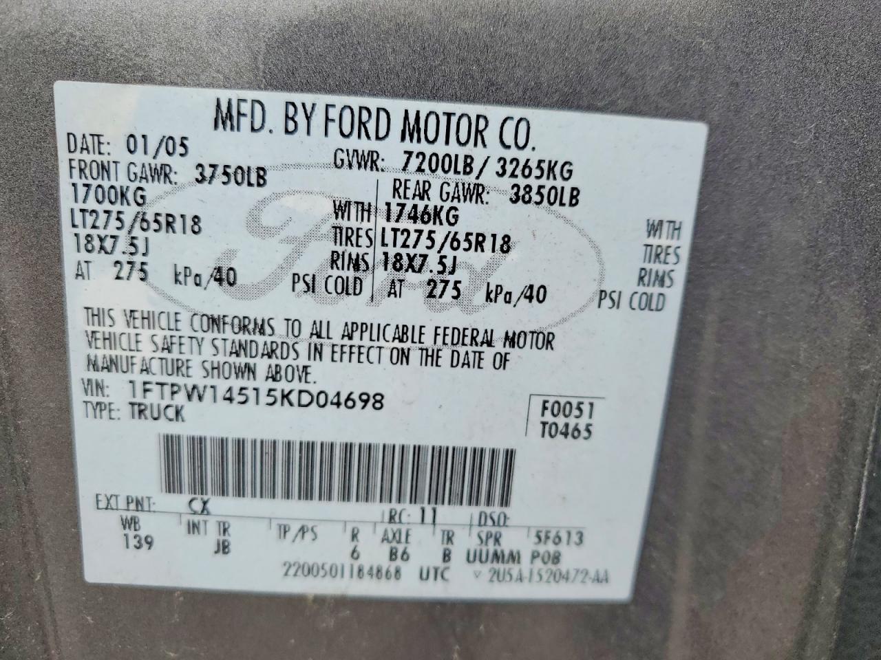 2005 Ford F150 Supercrew Серый vin: 1FTPW14515KD04698
