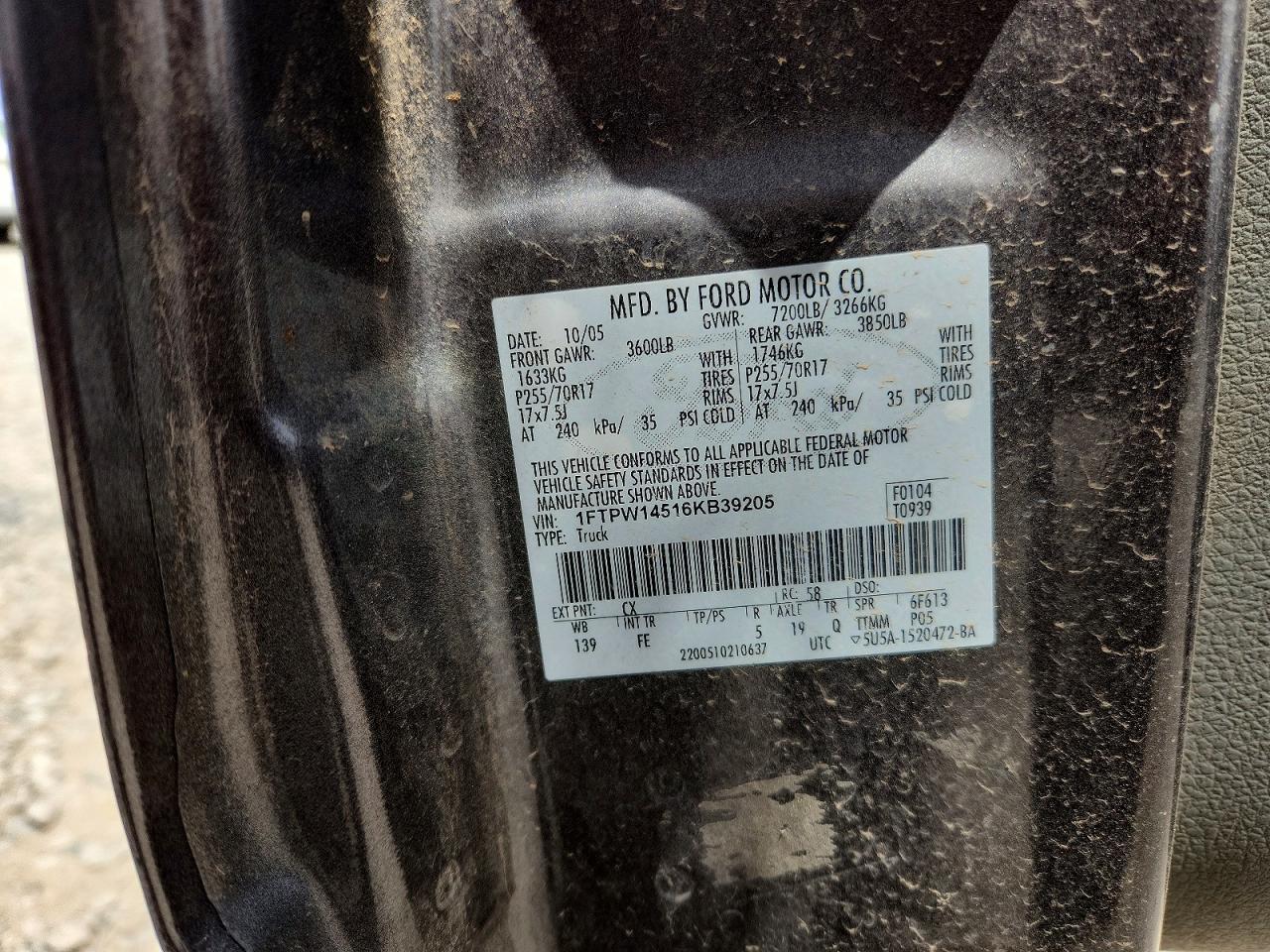 2006 Ford F150 Supercrew Charcoal vin: 1FTPW14516KB39205