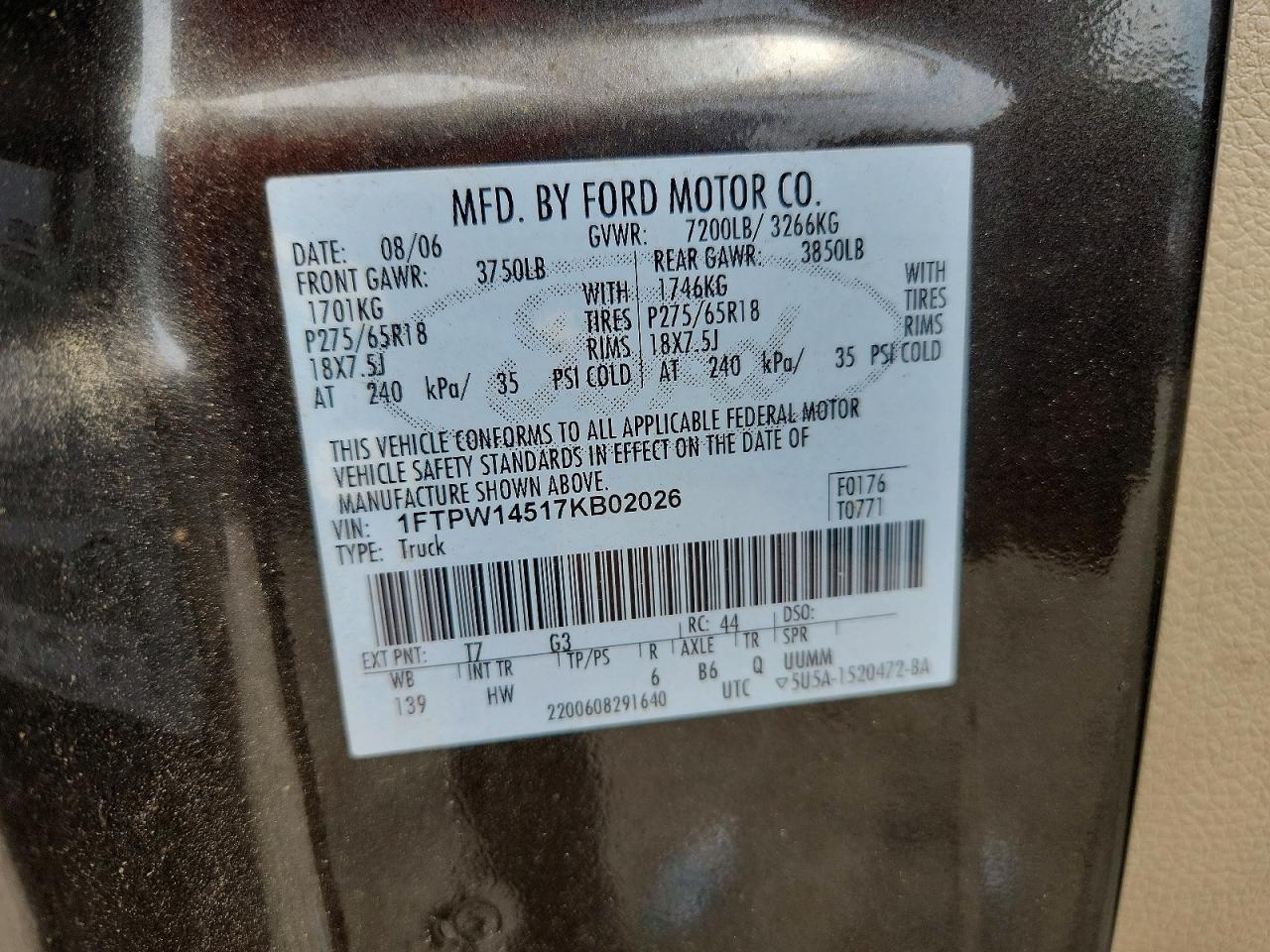 2007 Ford F150 Supercrew Gray vin: 1FTPW14517KB02026